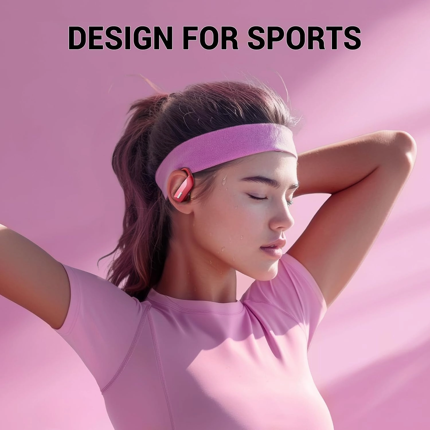 Wireless Earbuds with Earhooks 80Hrs Bluetooth Headphones Over-Ear ENC Noise Canceling Mic Earphones IP7 Waterproof Headset for Sports,Fitness,Workouts and Running Red