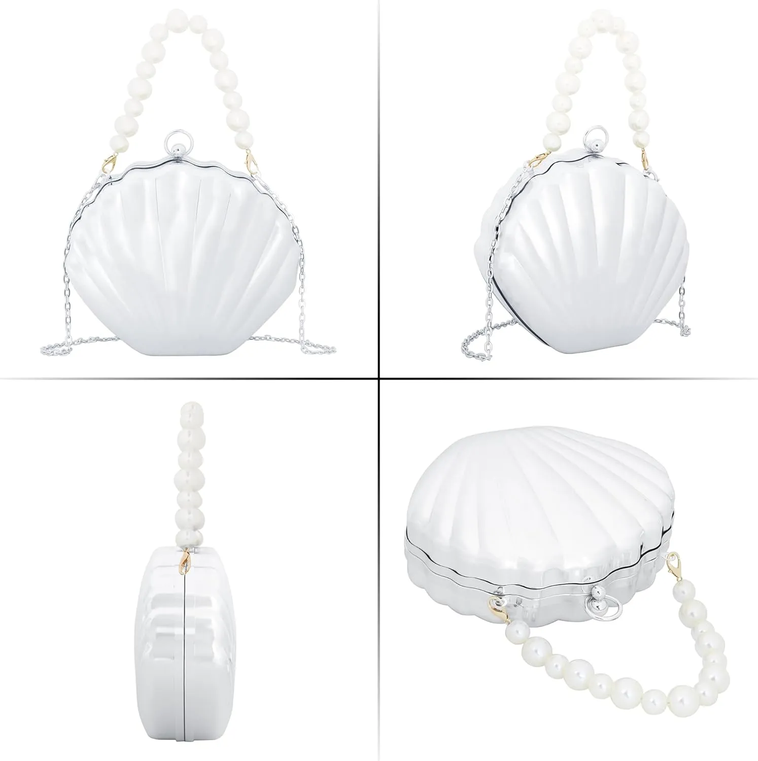 Women Evening Bag Acrylic Clutch Purse Shell Shape Shoulder Cross-body Bag Chain Box Bag