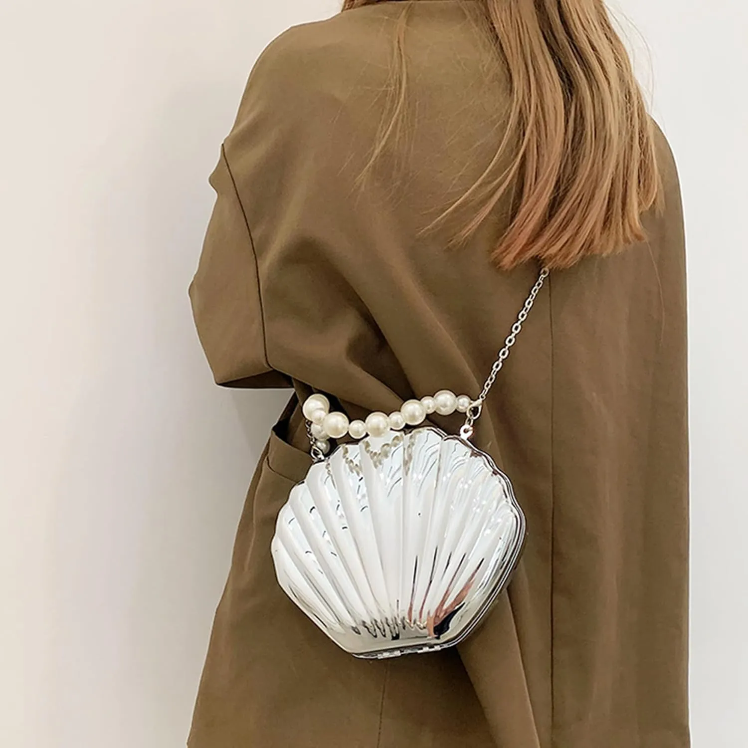 Women Evening Bag Acrylic Clutch Purse Shell Shape Shoulder Cross-body Bag Chain Box Bag