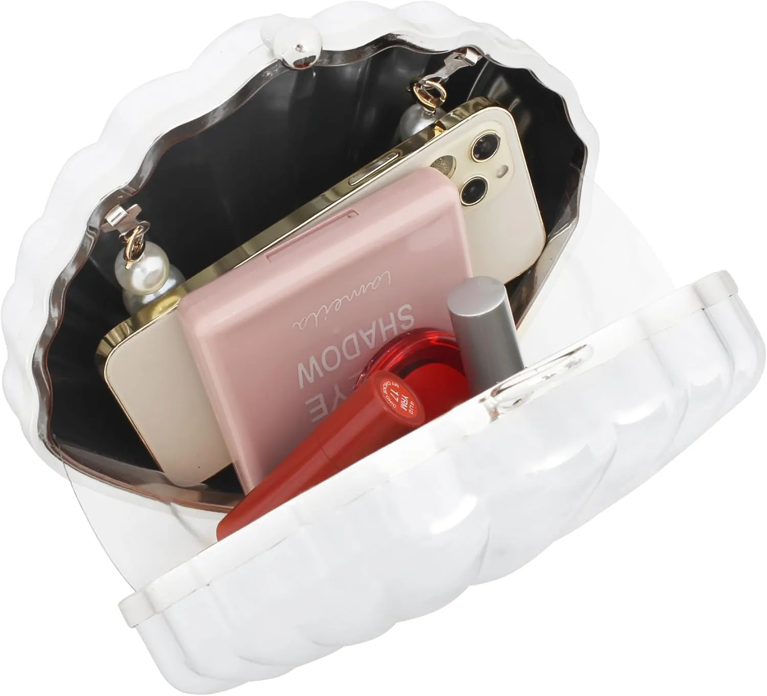 Women Evening Bag Acrylic Clutch Purse Shell Shape Shoulder Cross-body Bag Chain Box Bag