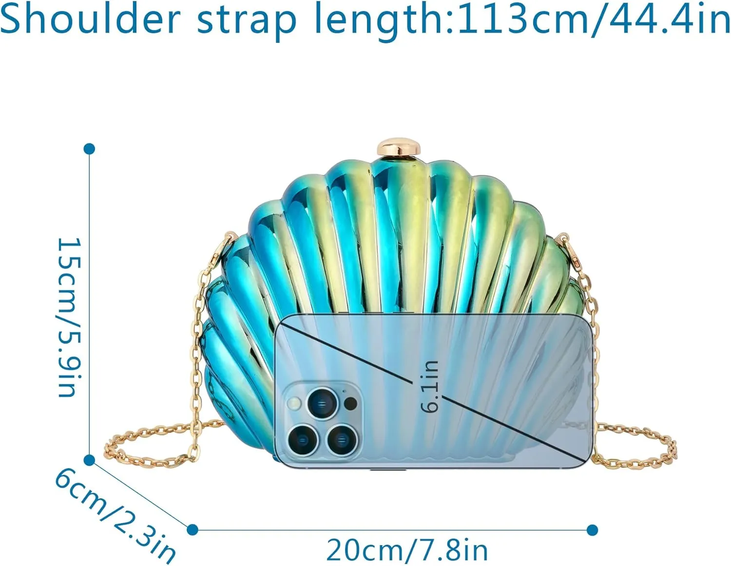Women Evening Bag Acrylic Clutch Purse Shell Shape Shoulder Cross-body Bag Chain Box Bag