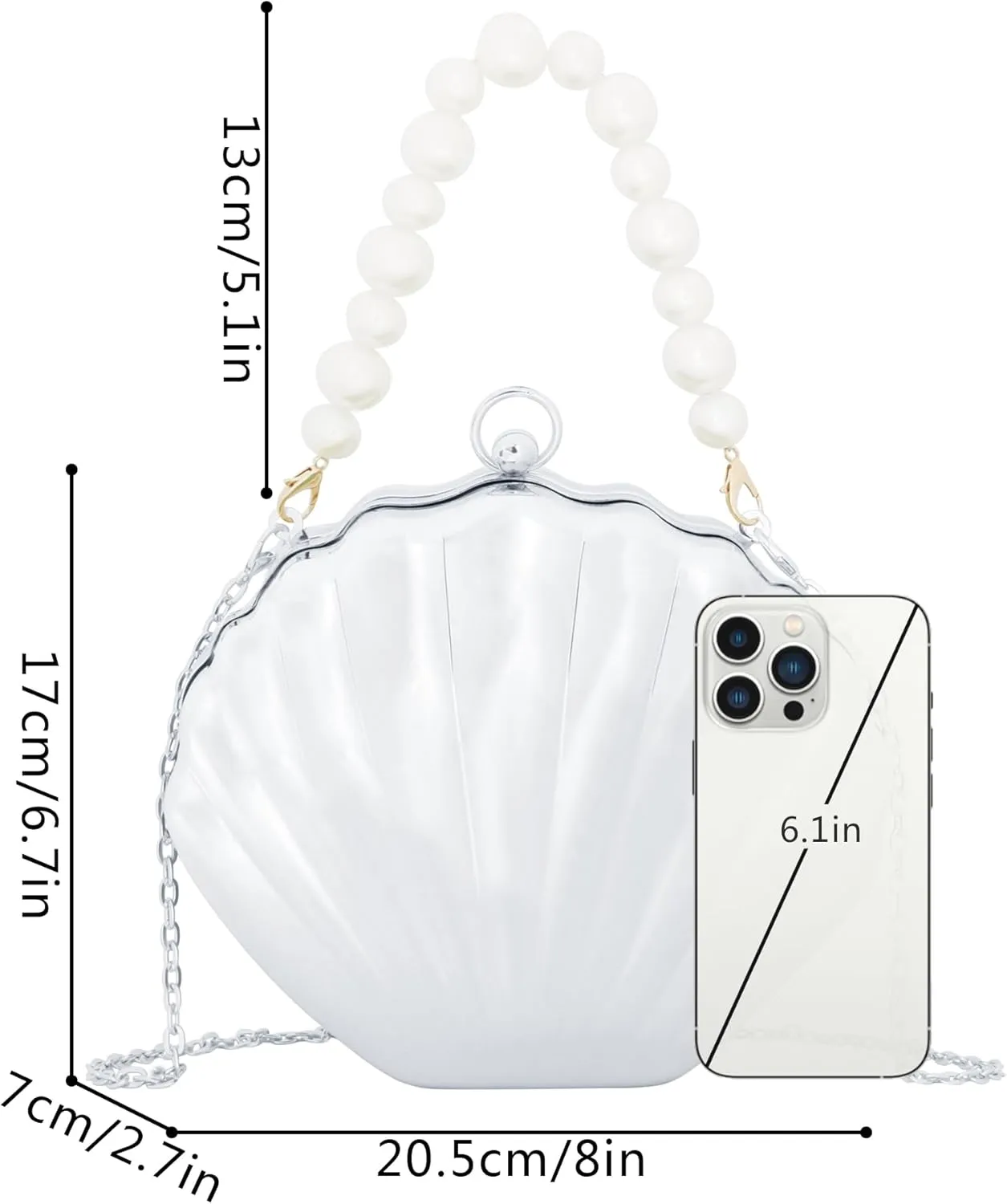 Women Evening Bag Acrylic Clutch Purse Shell Shape Shoulder Cross-body Bag Chain Box Bag