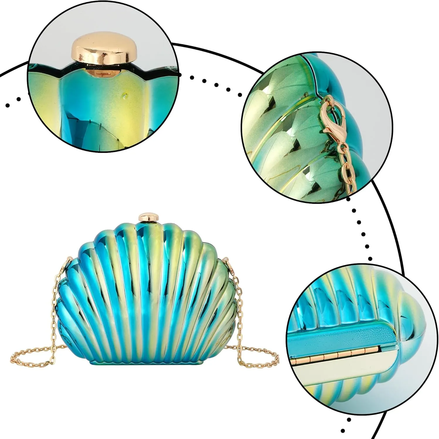 Women Evening Bag Acrylic Clutch Purse Shell Shape Shoulder Cross-body Bag Chain Box Bag