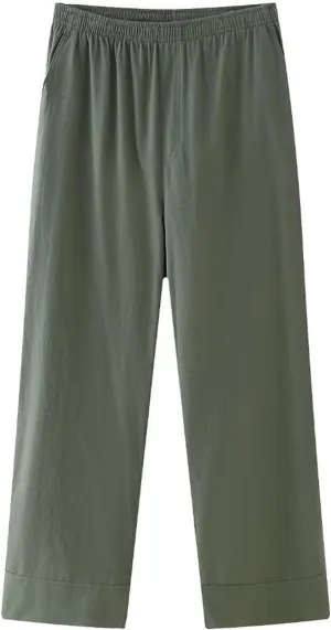 Women Pants Straight Leg Pants for Women Trendy 2024 Elastic Waist Pleated Pants Daily Wear Baggy Loose Ankle Pants