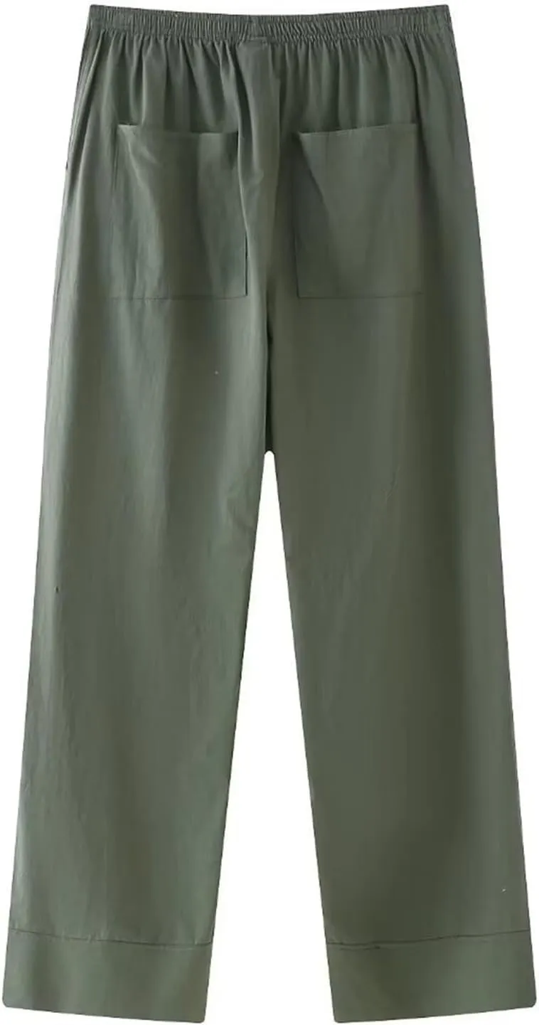 Women Pants Straight Leg Pants for Women Trendy 2024 Elastic Waist Pleated Pants Daily Wear Baggy Loose Ankle Pants