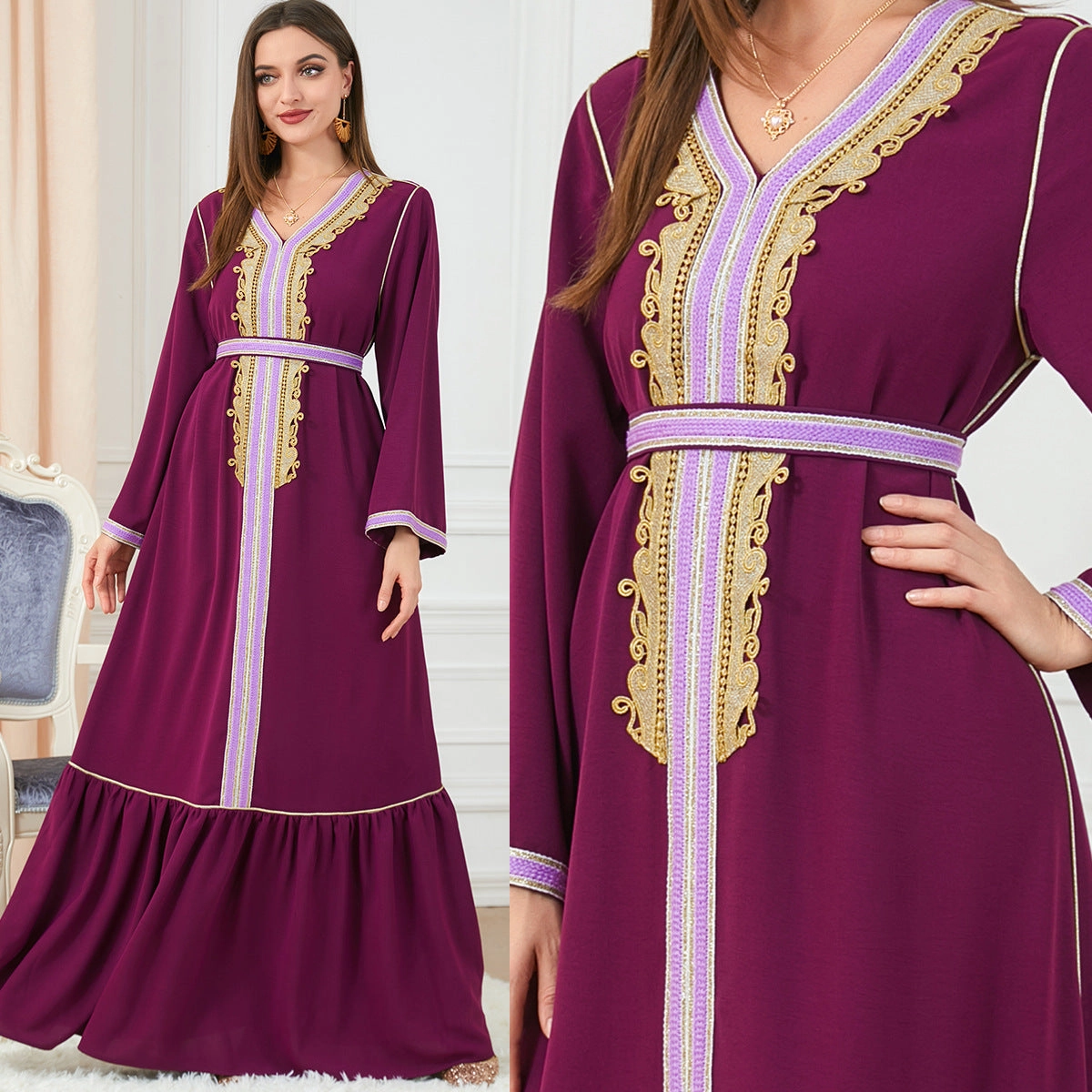 Women's Velvety Blue Long Sleeve Maxi Dress
