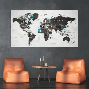 World Map XXL 51 x 28 inches, Fleece Wall Hanging as Travel Pin Board in Modern Wall Art Design, 20 Flag Push Pins Included