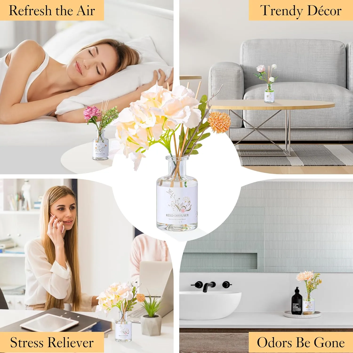 XEPTLE Gardenia Air Freshener for Room Fragrance Scented Reed Diffuser with Natural Fake Flower Sticks Home Decor Hotel Collection Diffuser Fragrance Oils 5.28 fl oz