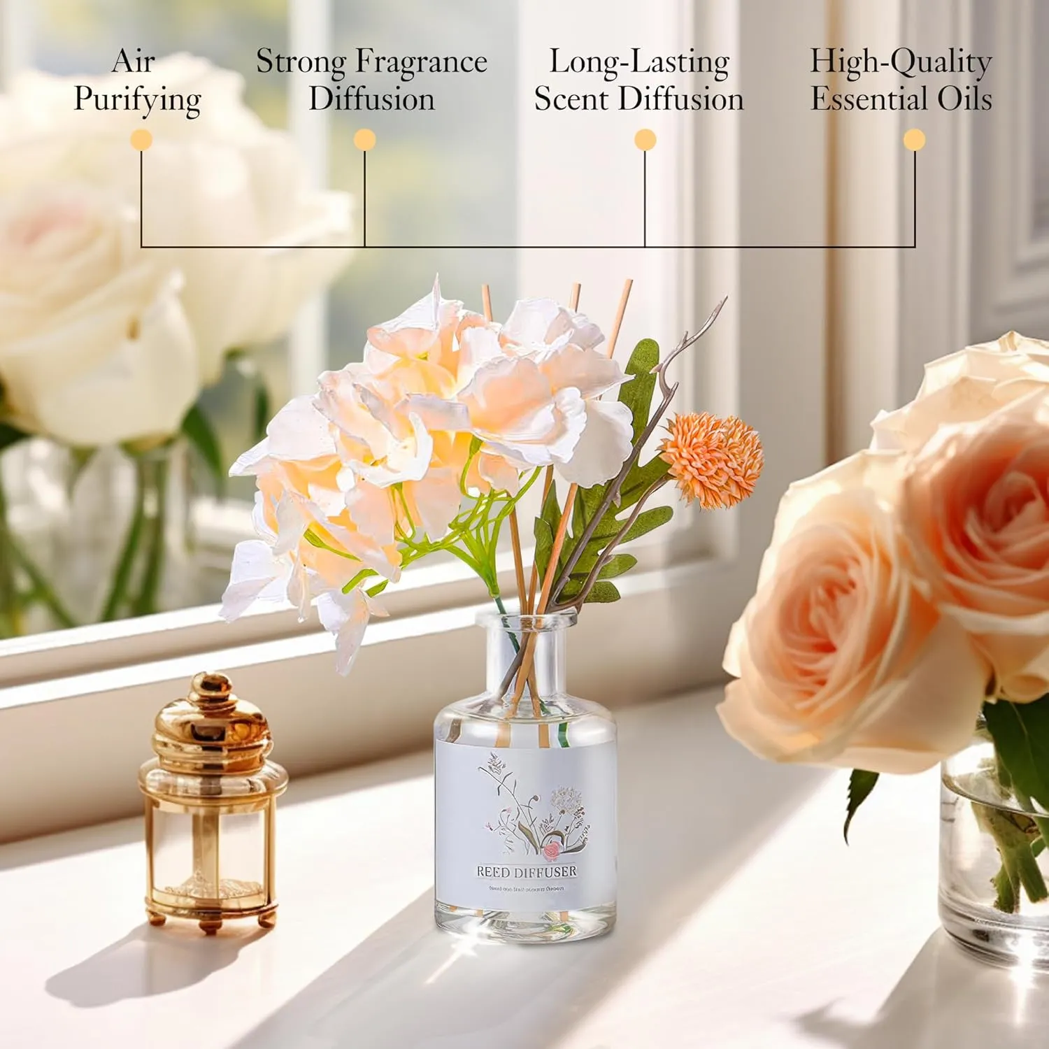 XEPTLE Gardenia Air Freshener for Room Fragrance Scented Reed Diffuser with Natural Fake Flower Sticks Home Decor Hotel Collection Diffuser Fragrance Oils 5.28 fl oz