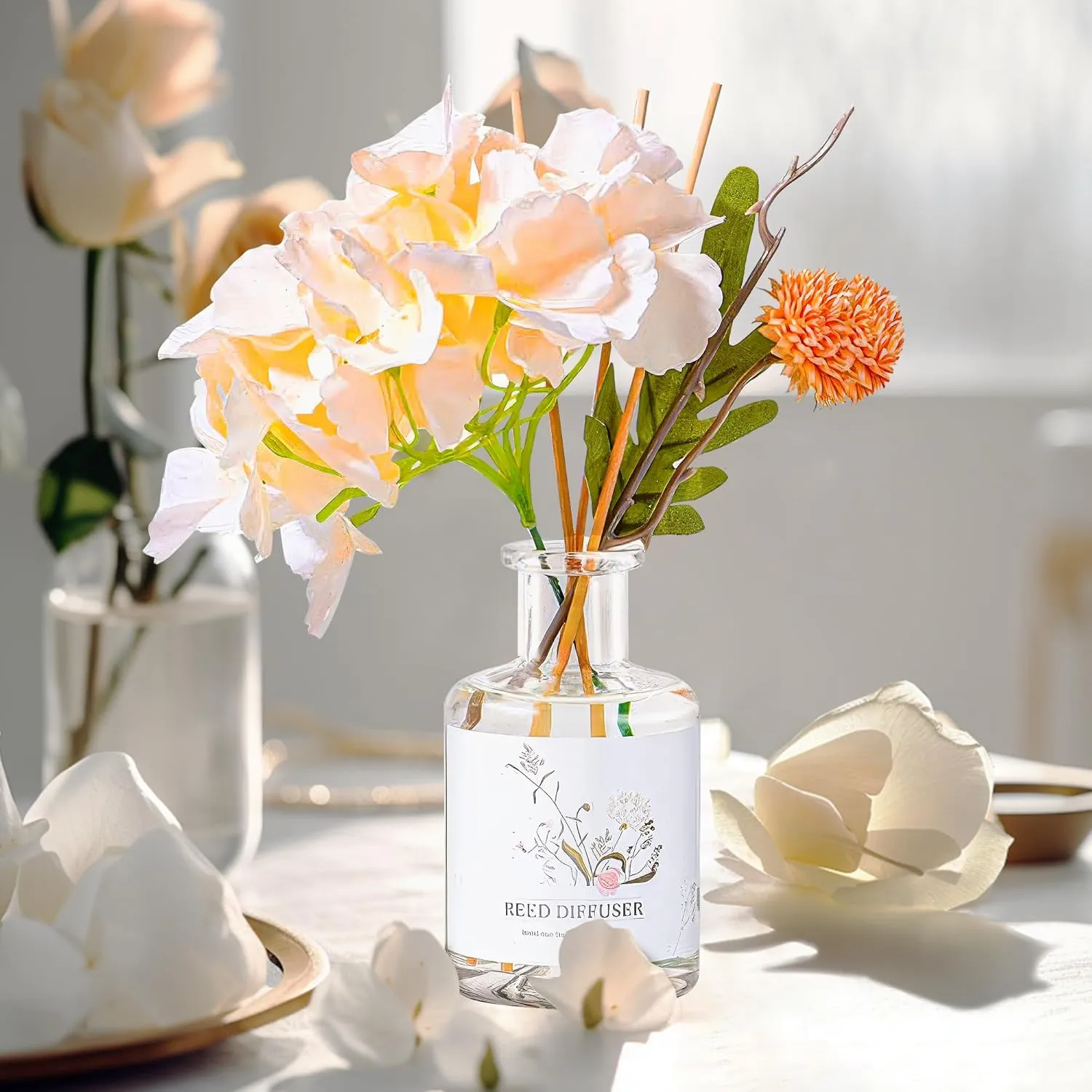 XEPTLE Gardenia Air Freshener for Room Fragrance Scented Reed Diffuser with Natural Fake Flower Sticks Home Decor Hotel Collection Diffuser Fragrance Oils 5.28 fl oz