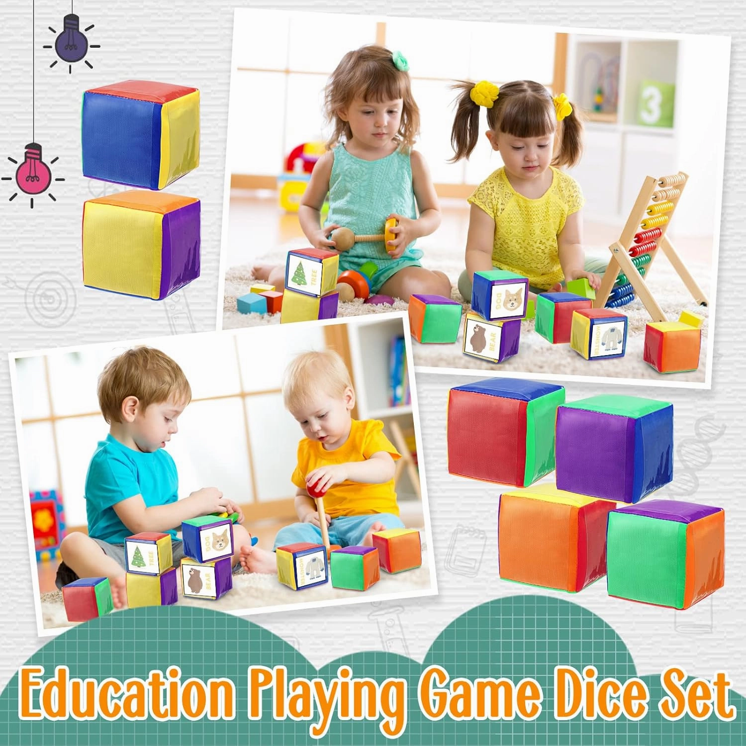 Yilloog 8 Pcs 3.15 Inch DIY Photo Pocket Dice for Classroom Large Clear Foam Dice Education Playing Game Cubes Set 6 Sided Stacking Blocks Teacher Teaching Cubes Toys for School (Multicolor)