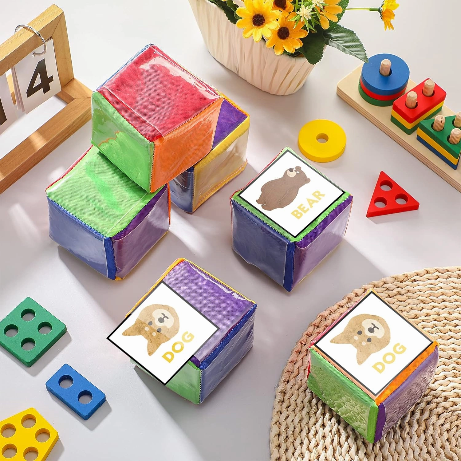 Yilloog 8 Pcs 3.15 Inch DIY Photo Pocket Dice for Classroom Large Clear Foam Dice Education Playing Game Cubes Set 6 Sided Stacking Blocks Teacher Teaching Cubes Toys for School (Multicolor)